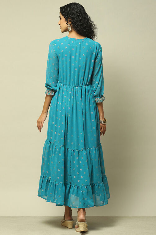 Blue Polyester Printed Dress image number 3