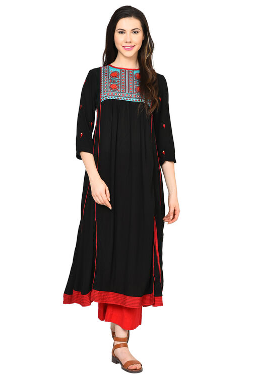 Black Kalidar Viscose Kurta image number 0