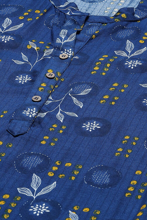 Indigo Blue Botanical Printed Straight Kurta image number 1