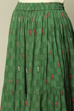 Green Polyester Straight Printed Kurta Skirt Suit Set image number 2