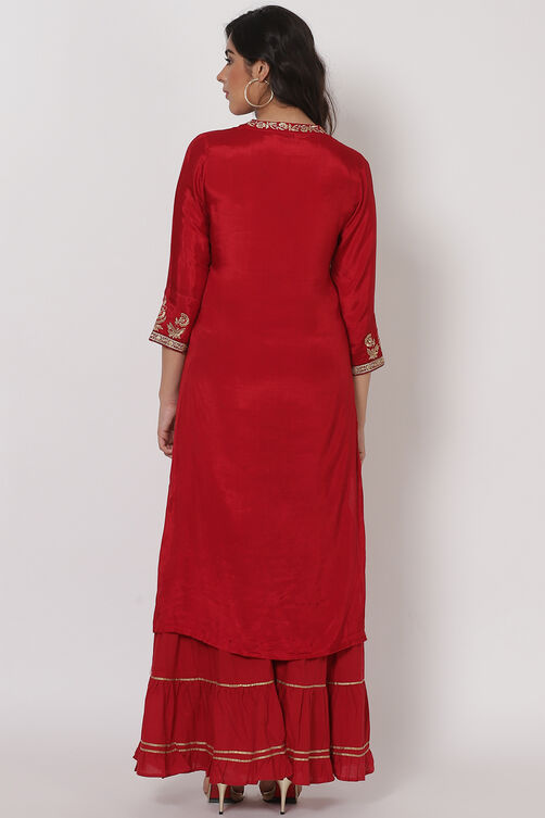 Maroon Viscose And Cotton Straight Suit Set image number 5