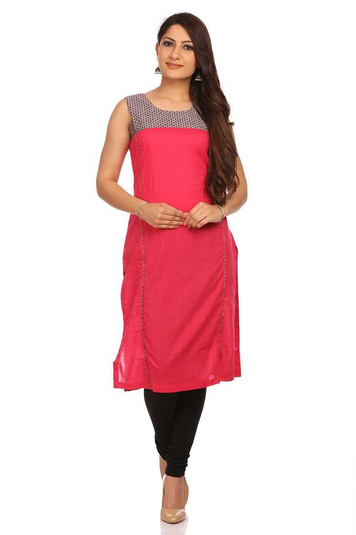 Pink Straight Cotton Kurta image number 0