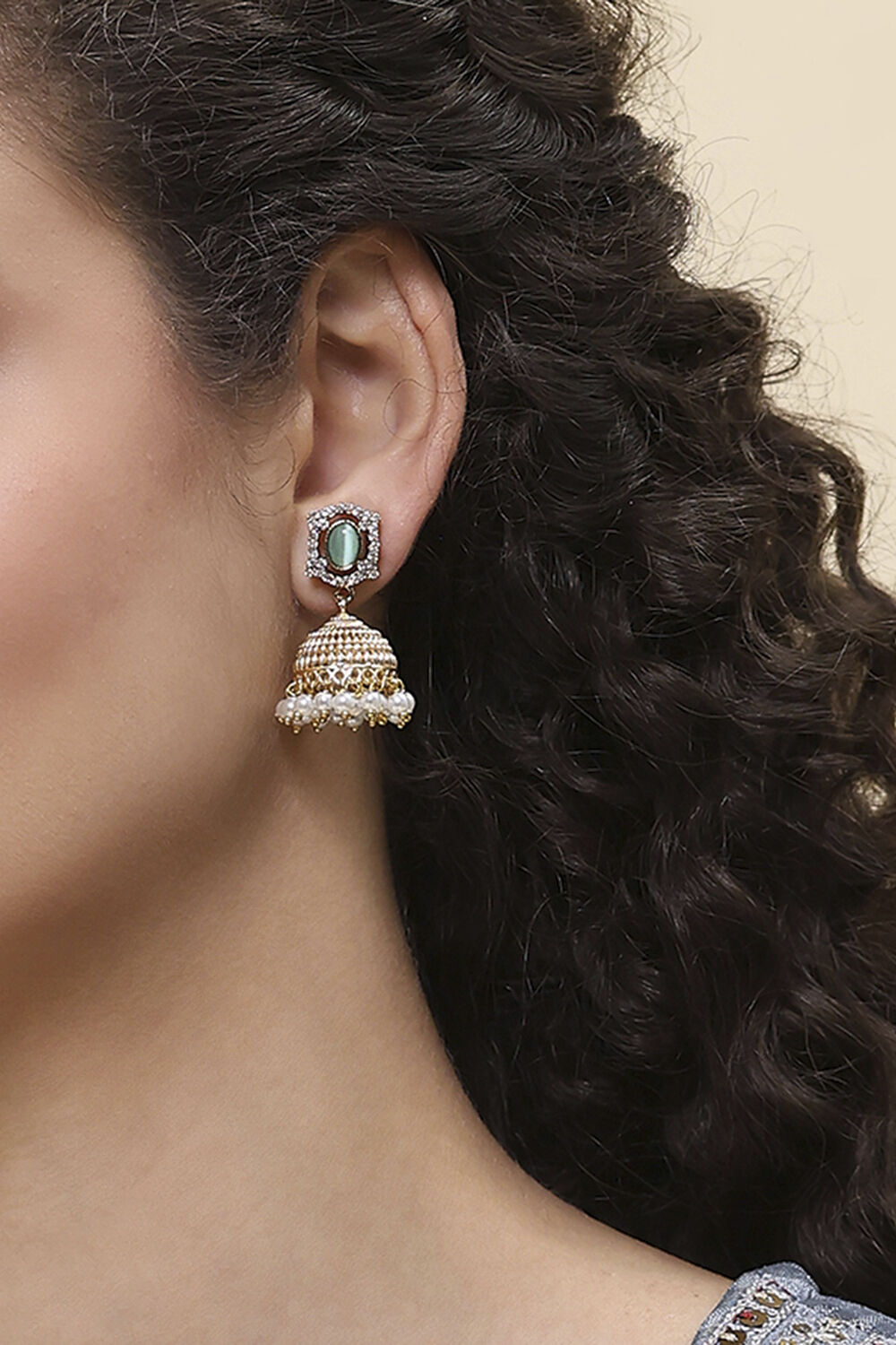 Green Brass Jhumka image number 1