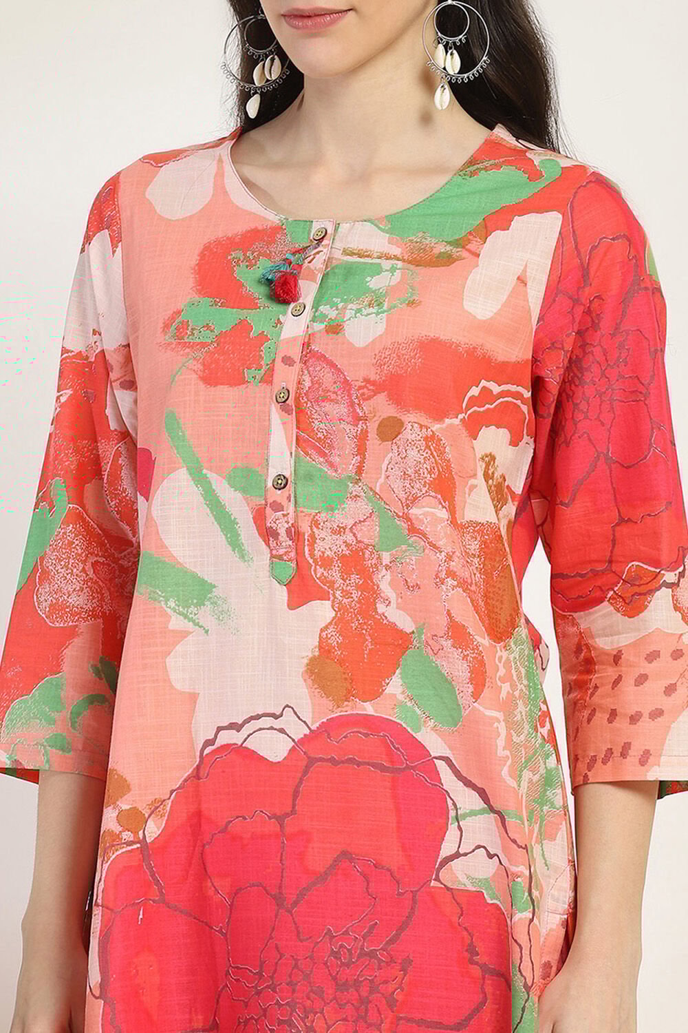 Aqua Cotton Printed Straight Kurta image number 1