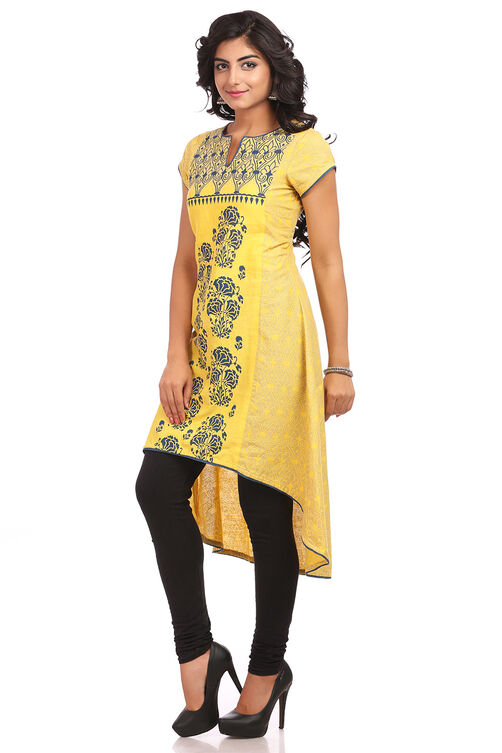Yellow Asymmetric Cotton Kurta image number 3
