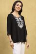 Black Viscose Rayon Embroidered Straight Top image number 4