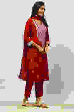 Maroon Viscose Blend Straight Embroidered Kurta Palazzo Suit Set image number 5