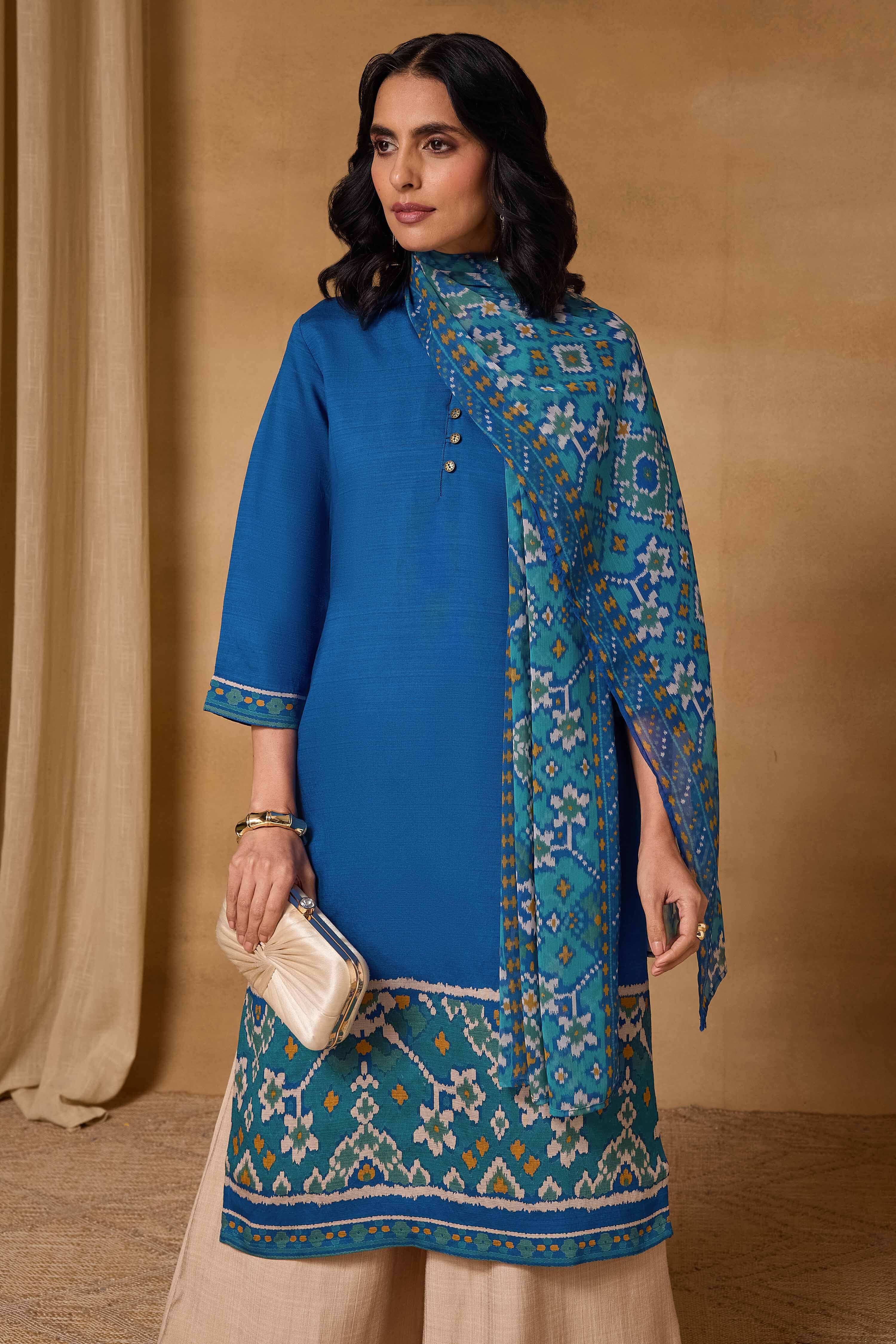 Blue Viscose Blend Straight Printed Kurta image number 7