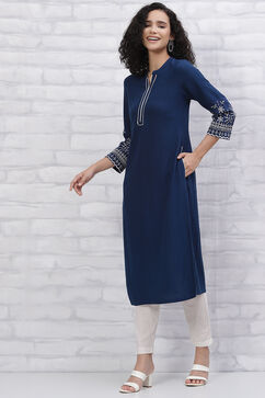 Blue LIVA Schiffli Kurta image number 2