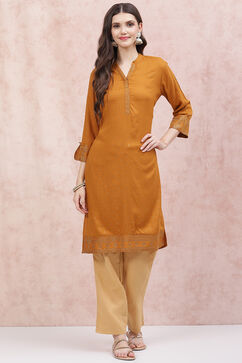 Mustard LIVA Straight Kurta image number 0