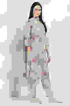 Mauve Cotton Floral Straight Suit Set image number 5