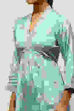 Dusty Blue Viscose Shantoon Kalidar Embroidered Kurta Palazzo Suit Set image number 1