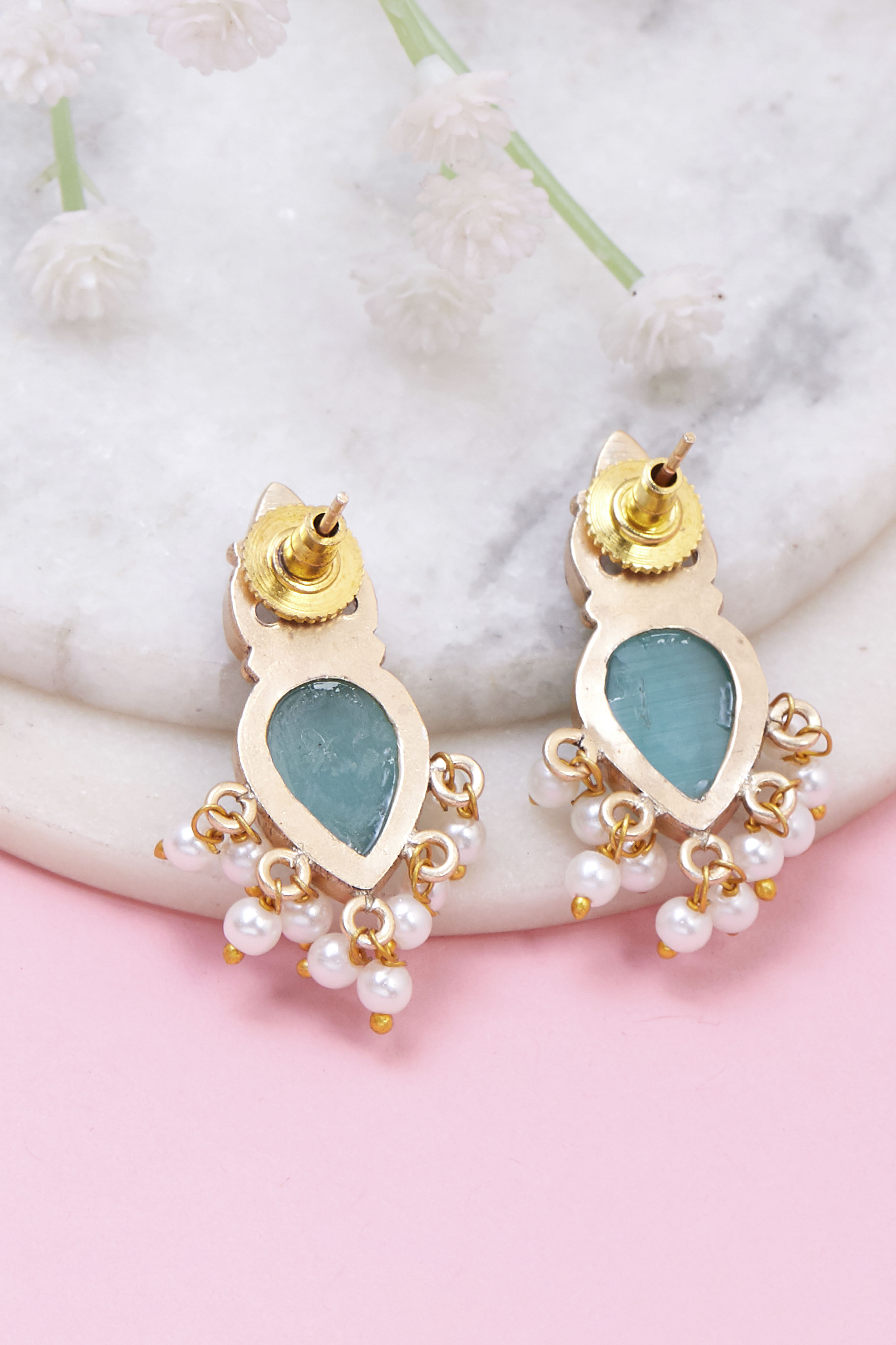 Mint Green Brass Drop & danglers image number 2