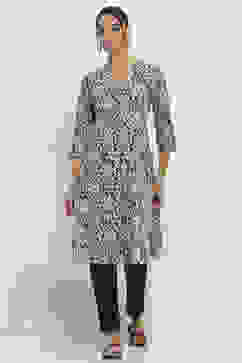 Blue and Beige Cotton Straight Kurta image number 5