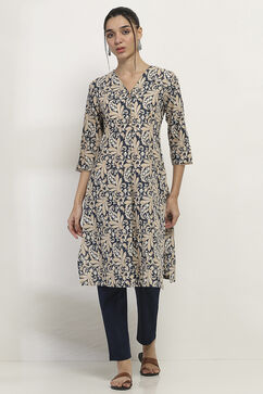 Blue Cotton Straight Kurta image number 5