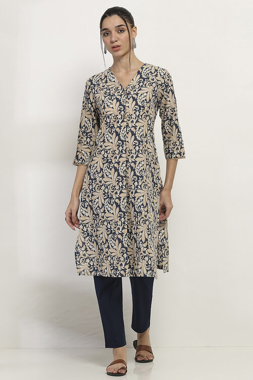 Blue Cotton Straight Kurta image number 5