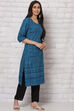 Indigo Cotton Straight Kurta image number 3
