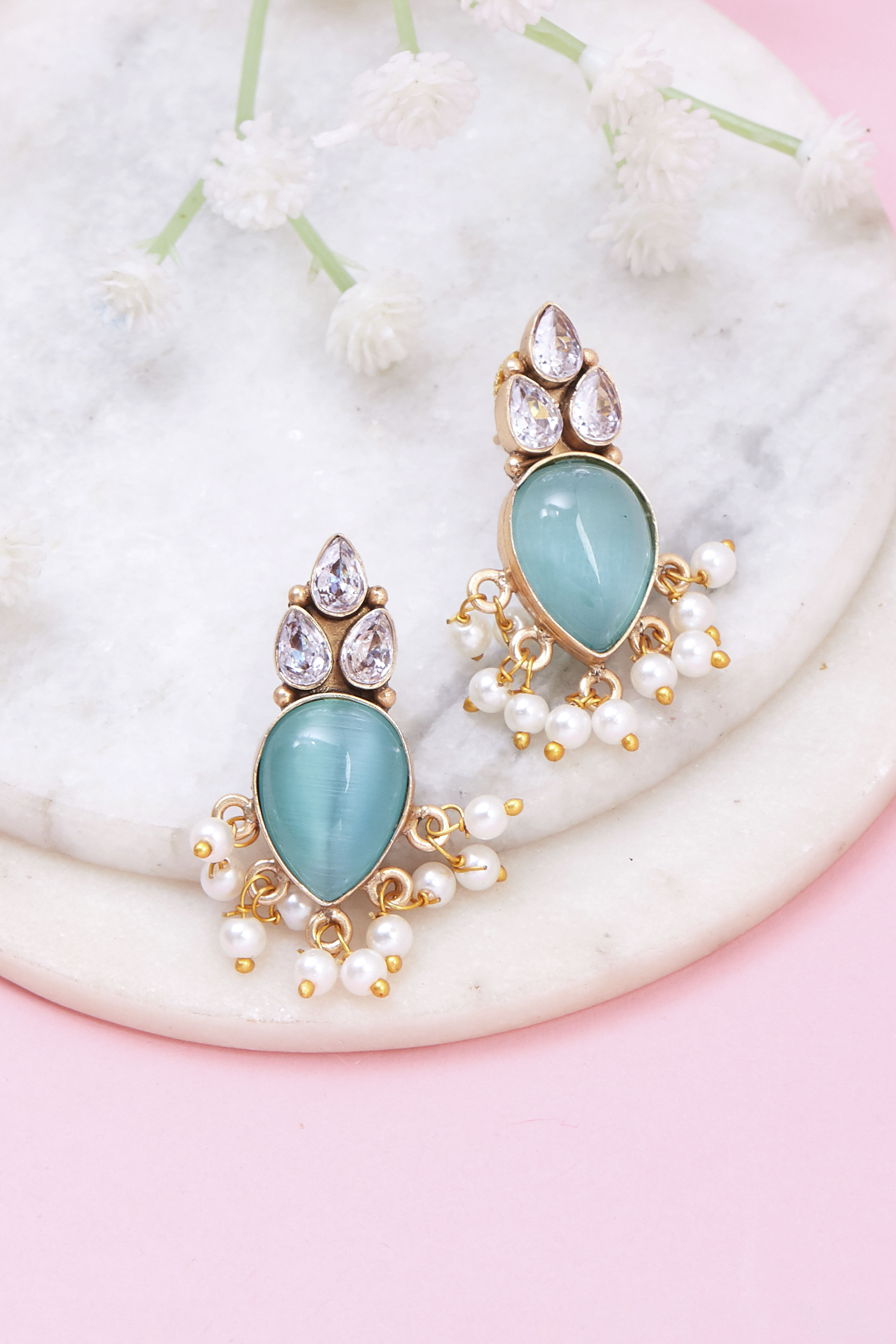Mint Green Brass Drop & danglers image number 0