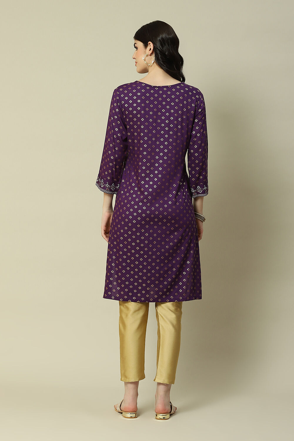 Purple LIVA Straight Printed Kurta image number 4
