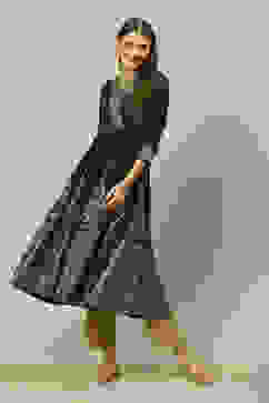 Green Polyester Kalidar Printed Dress image number 0