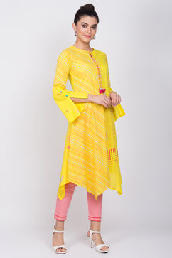 Yellow Cotton A-Line Kurta image number 3