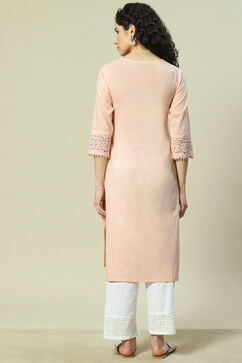 Peach Cotton Straight Kurta image number 4