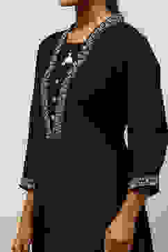 Black Viscose Blend Straight Kurta image number 1