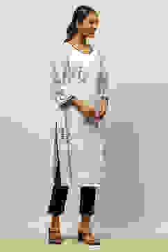 White Polyester Printed Straight Kurta image number 4