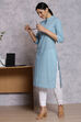 Blue Cotton And Cambric Straight Kurta image number 3