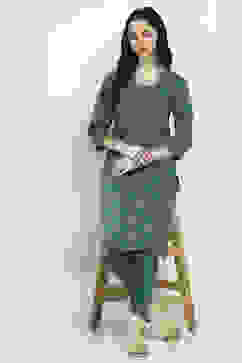 Teal Printed Straight Kurta Set image number 0