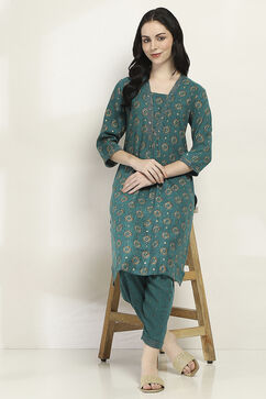 Teal Viscose Straight SET image number 0