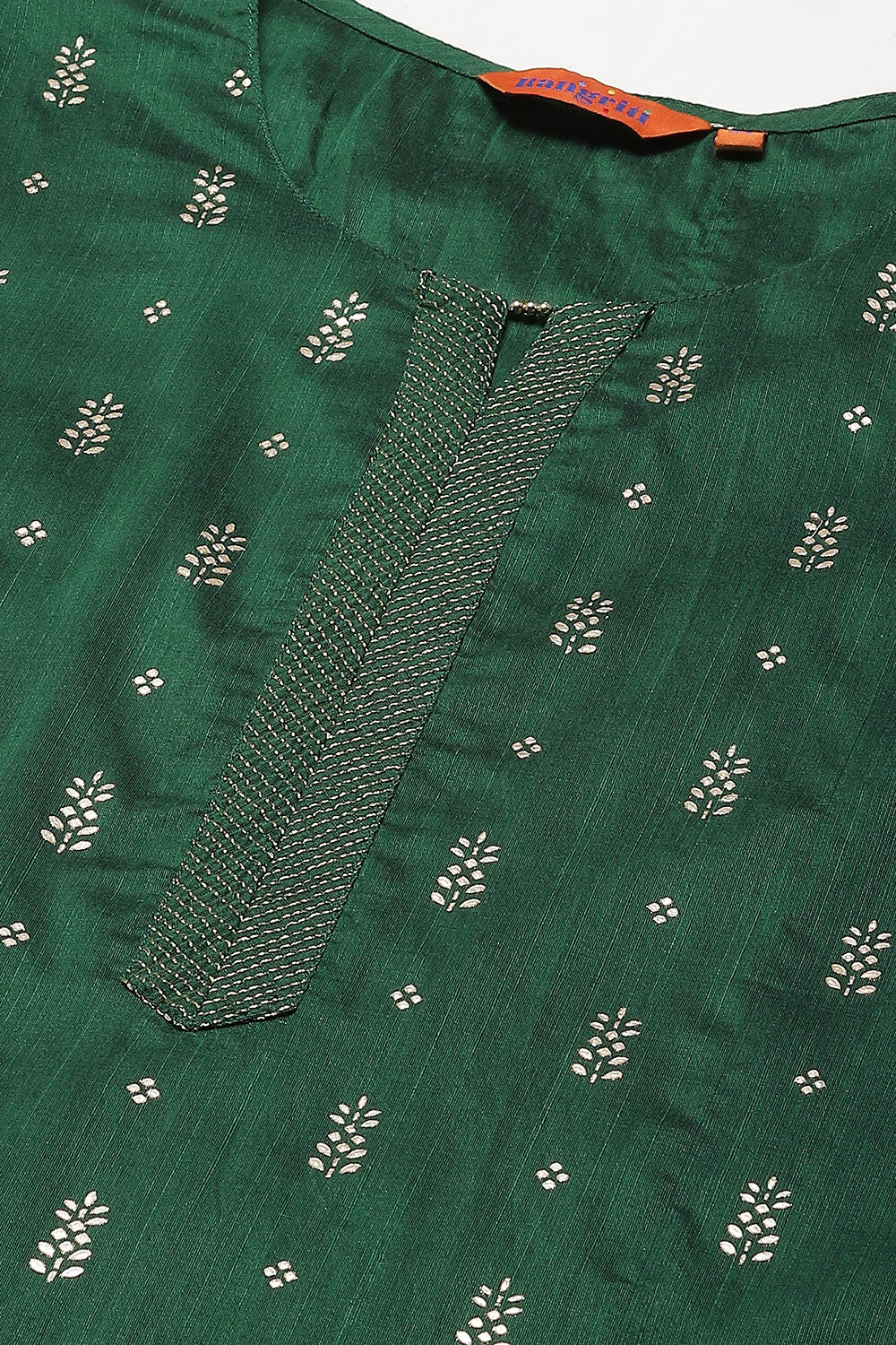 Green Cotton Blend Woven Straight Kurta Suit Set image number 1