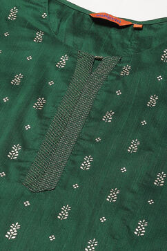 Green Cotton Blend Woven Straight Kurta Suit Set image number 1