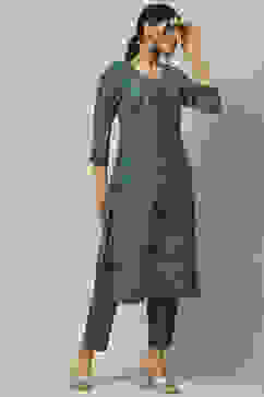 Blue Rayon Straight Suit Set image number 5