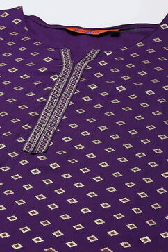 Purple LIVA Straight Printed Kurta image number 1