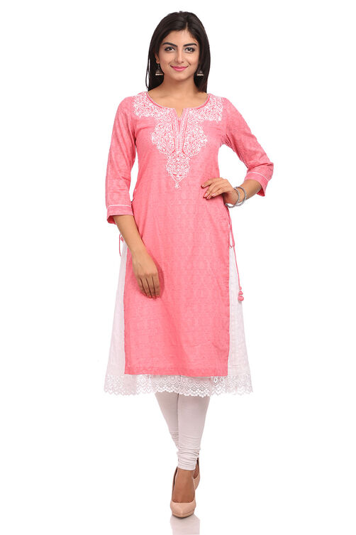 Pink Asymmetric Cotton Kurta image number 0