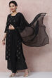 Black Viscose Rayon Straight Suit Set image number 3