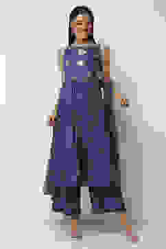 Indigo Blue Floral Anarkali Suit Set image number 6