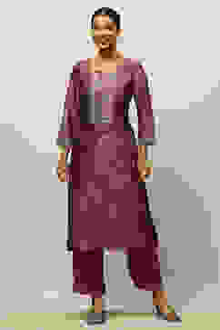 Purple Poly Georgette Straight Printed Kurta Palazzo Suit Set image number 0