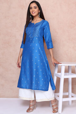 Royal Blue Art Silk A Line Kurta image number 3