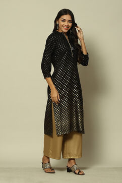 Black LIVA Straight Printed Kurta image number 3