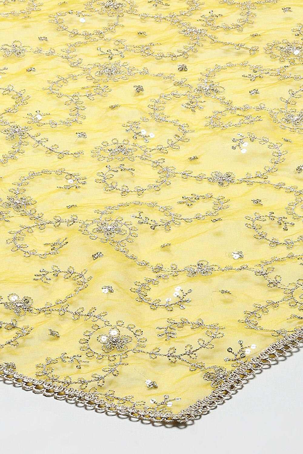 Yellow Organza Yard-dyed Kurta & Pants Suit Set image number 3