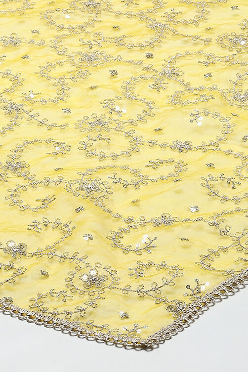 Yellow Organza Yard-dyed Kurta & Pants Suit Set image number 3