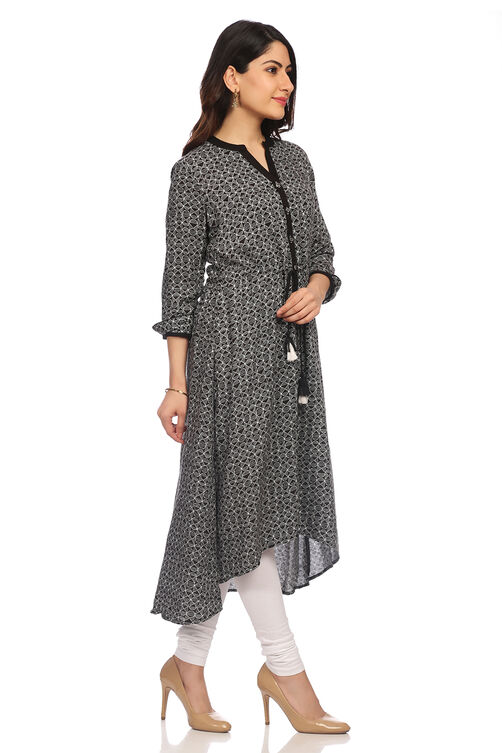 Black A Line High Low Viscose Rayon Dress image number 2