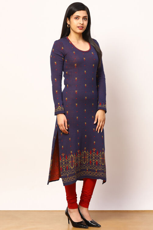 Indigo Jacquard Straight Kurta image number 3