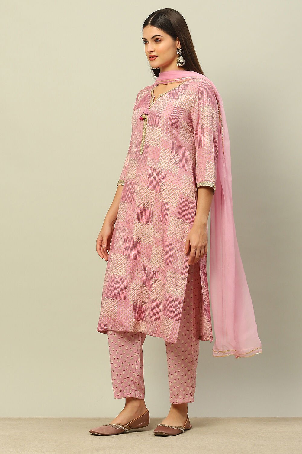 Pink Viscose Blend Straight Printed Kurta Palazzo Suit Set image number 3