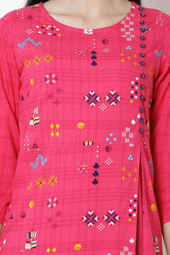 Pink Viscose A-Line Kurta image number 1