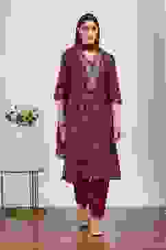 Red Viscose Polyester Straight Suit Sets image number 0