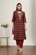 Red Viscose Polyester Straight Suit Sets image number 0