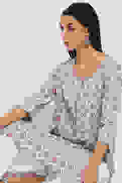 White and Teal Printed Straight Kurta image number 6